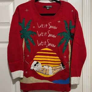 Ugly Christmas Sweater. Santa in the Bahamas. Long sleeve. Med
